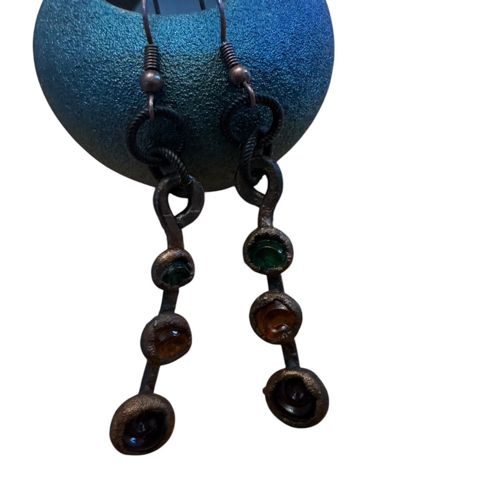 Copper Hand Forged Multicolor Dangle Earrings - image 3